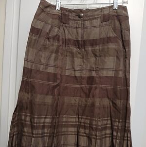 Apanage Brown Plaid Midi Skirt